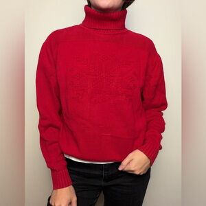 Hunt Club 90s vintage snowflake red knit turtleneck sweater size L